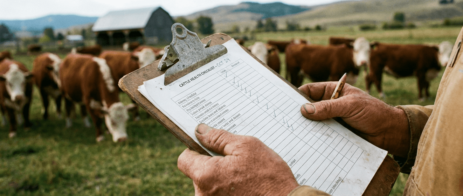 Farmer using tools to manage livestock health