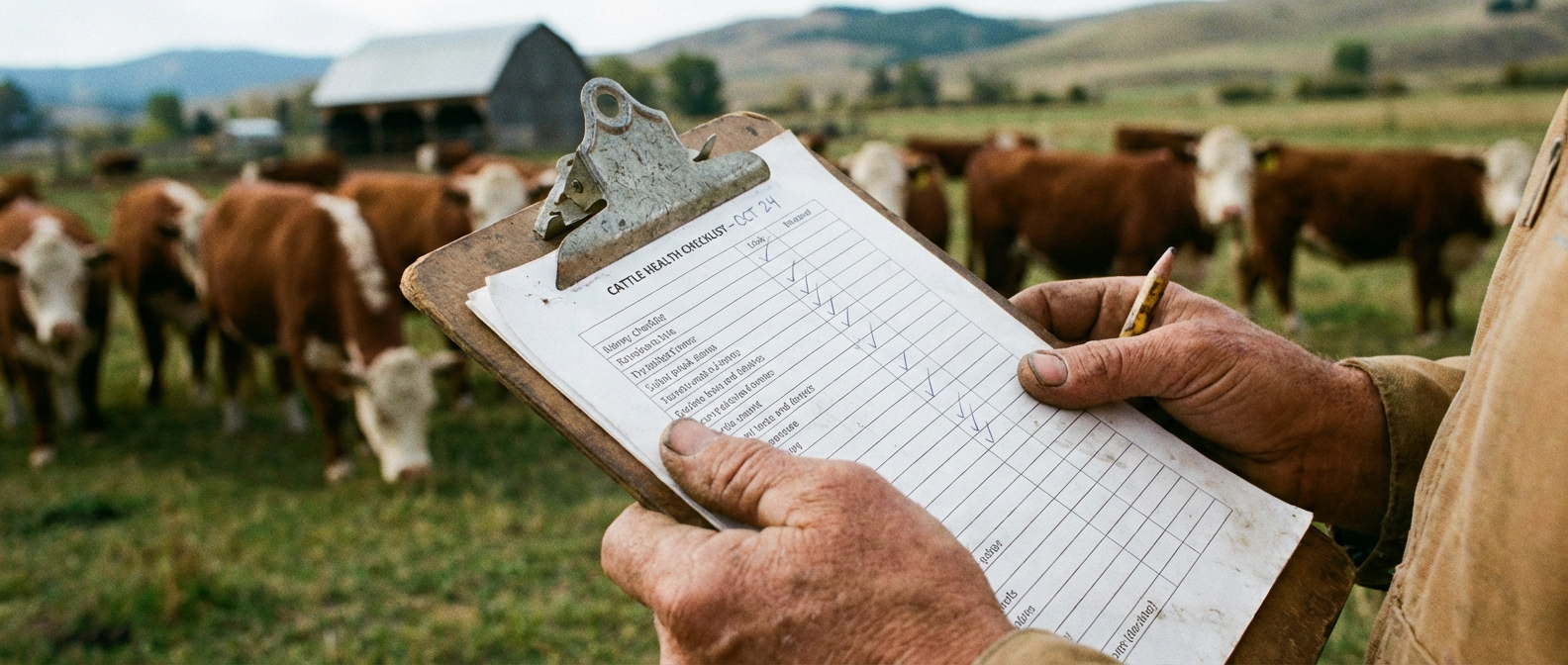 Farmer using tools to manage livestock health